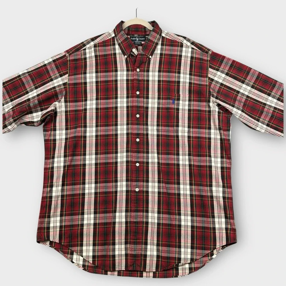 VTG Polo Ralph Lauren Shirt XXL Tartan Plaid Long Sleeve Blaire Oxford‎ Pocket